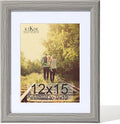 KTKDE 12x15 Picture Frame,Display Pictures 9 x12 with Mat or 12x15 Without, Tempered Glass,15 by 12 Gray Wooden Frame Wall Gallery Poster Frame best gift
