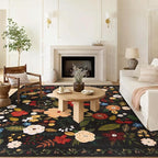 U'Artlines 8x10ft Vintage Floral Area Rug Machine Washable Ultra Soft Low Pile Non Slip Non Shedding Accent Floor Carpet for Living Room, Bedroom, Dining Room, Office (Black Green)
