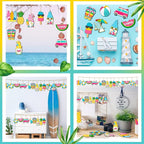 Geelin 36 Pcs Summer Wood Hanging Ornaments for Tree Mini Tree Decorations Hawaiian Beach Wooden Pendant Decorations with String for Luau Party Supplies(Cute Style)