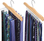 TOPIA HANGER Tie Rack Hanger for Closet 2 Packs, Wooden Tie Organizer for Men with 24 Folding Hooks, Space Saving Necktie Holder for Storage and Display Bra, Tank Top, Camisole (Natural) - CT14N-2