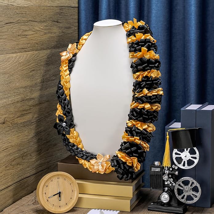 Canlierr Graduation Leis Class of 2026 Grad Ribbon Leis Double Braided Necklace Hawaiian Flower Garland with Heart Kukui Nut for Man Woman Graduation Party Supplies