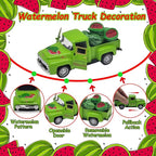 Watermelon Decor Mini Vintage Green Metal Pickup Truck with 6 Realistic Resin Mini Watermelons, Rustic Farmhouse Tiered Tray Decor for Kitchen Table, Happy Summer Party Home Decoration