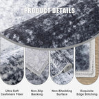 Washable Area Rug 3x8 Entryway Rug: Washable Modern Abstract Soft Thin Rug Indoor Floor No Slip Stain Resistant Carpet for Bedroom Dining Room Farmhouse Nursery Home Office - Black