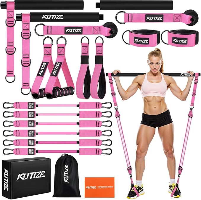 Pilates Bar Kit with Resistance Bands, Heavy Duty Pilates Equipment for Men, Training Bands with Handles for Legs, Hip, Back, Arm, Abs, Chest, Shoulders, Portable Home Gym Workout Equipment
