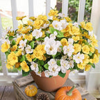 Fake Hibiscus Artificial Flowers for Outdoors Spring Summer Decoration, 6 Bundles Silk Hibiscus Flowers Bouquet UV Resistant Look Real Faux Plants for Outside Planter Front Door Porch Balcony, 2MixHB