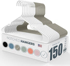 Neaties Plastic Hangers 100+ Pack (150 Count) – Made in The USA – 6lb Capacity Standard Clothes Hangers with Notches and Reinforced Edges for Dresses, Shirts, Pants, and Jackets – White & Gray