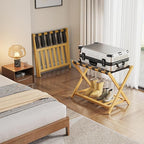 2 Pack Bamboo Luggage Rack for Guest Room, 26.77" Folding Wide Suitcase Stand with Storage Shelf, Thickened Luggage Stand Holder for Bedroom Hotel, Luggage Rack for Suitcases (Natural)