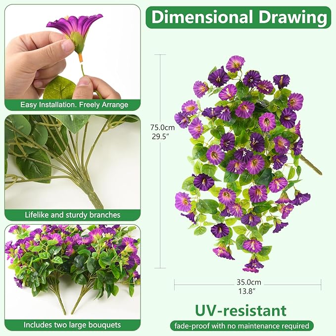 Homsunny Artificial Fake Flowers Plants for Outdoor, 2PCS Long 29.5 in Faux Petunias Silk Flower UV Resistant No Fade for Home Outside Garden Balcony Yard Porch Realistic Spring and Summer Decor