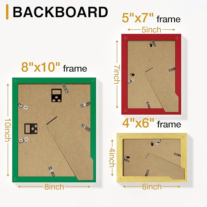 Vittanly 15 Pack Picture Frames Collage Wall Decor, Multi Sizes Including 3pcs 8x10, 6pcs 5x7 and 6pcs 4x6 Photo Frames, Gallery Frame Set for Wall or Tabletop Display, Green, Red and Gold