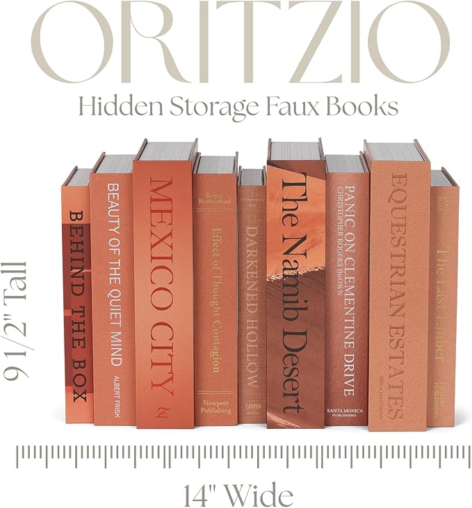 Orange Faux Books Set of 9 - Secret Compartment Fake Books Ideal for Coffee Table, Home Staging, Interior Design & Fashion Books, Old Money Aesthetic, Library Decor