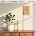 KATINAT Virgin Mary Wooden Plaque with Stand & Gift Box – Solid Wood Relief, Wall or Desk Catholic Home Altar & Prayer Corner Décor, Christian Christmas/Baptism/First Communion/Confirmation Gift