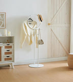 Kings Brand Furniture Cheska Suit Valet Stand with Circular Frame - Tie Jacket Clothes Hooks, Freestanding Clothing Organizer, White