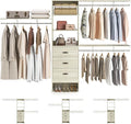 Armocity 120 Inches Closet System, 10FT Walk In Closet Organizer with 3 Shelving Towers, Heavy Duty Clothes Rack with 3 Drawers, Built-In Garment Rack, 120" L x 16" W x 75" H, Load 1300 LBS, White Oak
