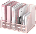 SUPEASY Desk Organizers Metal Desk Magazine File Holder with 5 Vertical Compartments Rack File Organizer for Office Desktop, Classroom, Home Workspace, Pink Plus