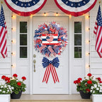 Patriotic Wreath for Front Door, 24 inch 4th of July Decorations with Red White Blue Flag Tags for 250th Anniversary American Independence Day Memorial Day Decor