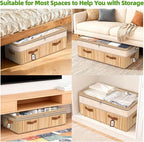 Livole Bamboo Under Bed Storage with Wheels, 6-10 inches Height Adjustable Underbed Storage Containers, 92L XXXL Large Rolling Under Bed Storage Bins for Clothes, Blankets, Sweater, Shoes, 1 Pack