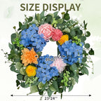 Spring Wreaths for Front Door 24 Inch, Spring Summer Front Door Wreath with Hydrangea & Eucalyptus, Artificial Floral Wreath for Porch Garden Patio Wall Window Indoor Outdoor Home Decor