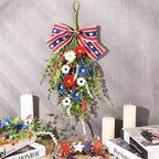 24inch Patriotic Red, White and Blue Floral Swag Wreath for Front Door Patriotic American Floral Teardrop Swags 4th of July Independence Day Rings Wreaths for Pillars Porch Wall Window Decor