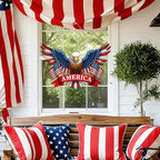 Wooden 4th of July Decoration Door Wreath for Front Door Sign America Eagle Wall Signs,250 Anniversary Independence Day Patriotic Day Wreath Welcome Memorial Day Hanging for Home Party Outdoor Indoor