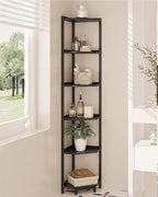 Hzuaneri Corner Shelf Stand, Corner Bookshelf, Storage Standing Shelf Unit with Metal Frame, Plant Stand, Bookcase for Living Room, Home Office, Bedroom, 6-Tier Black CS06006B