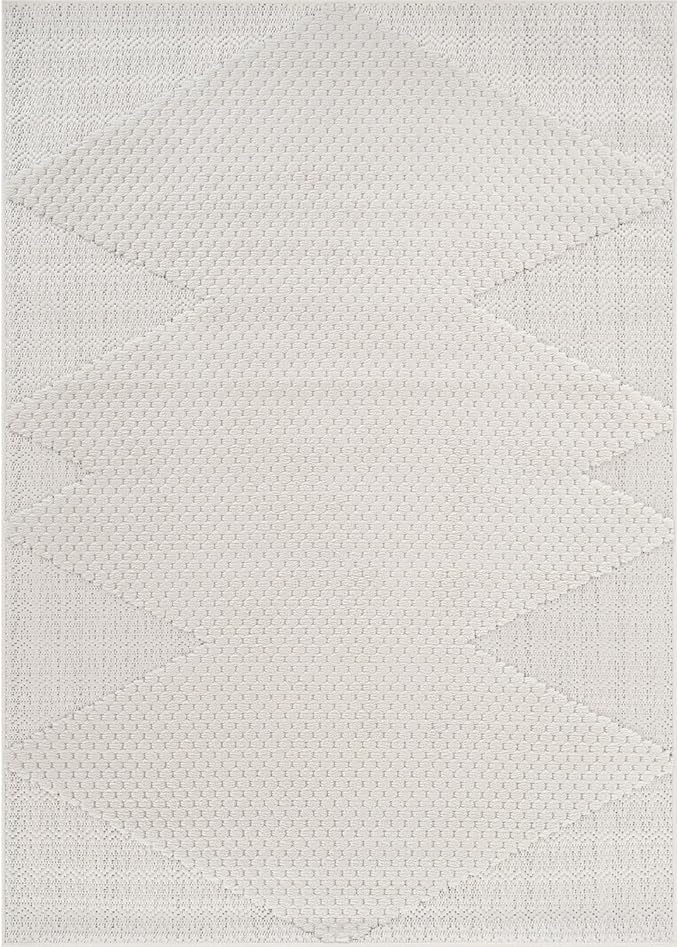 Modern Micro Loop Indoor Area Rugs for Living Room Bedroom Kitchen Geometric Triangle White 9x12 Luxury Durable Low and High Pile Non-Shedding Stain Resistant Soft Area Carpet 9 x 12