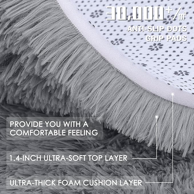 OLANLY 7x8 Machine Washable Large Area Rugs for Living Room, Bedroom, Soft Fluffy Shaggy Bedside Rug, Indoor Floor Carpet for Kids Girls and Boys, Dorms, Nursery, Home Decor Aesthetic, Light Grey