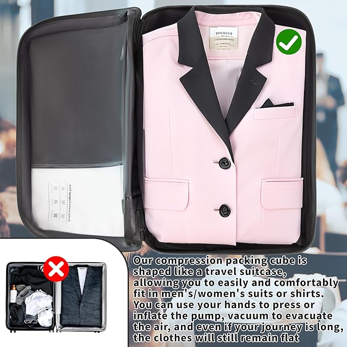 Eulant Reusable Compression Packing Cubes With Pump for Men/Women Business Travel,Professional IPX8 Vacuum Bags for Packing Organizers,Packing Cubes for 20inch Suitcases Luggage for Business(No Pump)