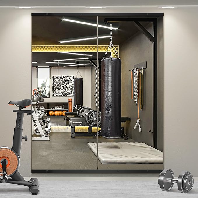 TRAHOME Home Gym Mirror for Wall,60x25x2PCS Full Length,Glass Frameless Body Large Mirror for Home Gym,Workout,Bedroom,Garage(Black)