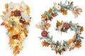 Valery Madelyn 24 inch Fall Pumpkin Teardrop Swag Autumn Harvest Door Hanger with Striped Bow, Mini Pumpkins, Eucalyptus, Raffia & Berry Sprays for Front Door, Mantel Thanksgiving Table Centerpiece
