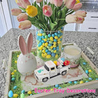 Easter Decorations - Mini Farmhouse Vintage Metal Truck with Easter Eggs & Bunny, White Spring Farm-Style Pickup Decor for Table Tiered Tray Home Kitchen Office Keepsake Gifts