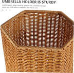 Uonlytech Artificial Rattan Umbrella Stand Plastic Storage Holder for Entryway Indoor Use Freestanding Design for Long Folding Umbrellas Decorative Organizer for Home Office
