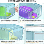 6 Pack Hat Organizer Box, Stackable Clear Baseball Caps Holder Box Containers with Magnetic Door for Hats Snapback Cap Storag, Hat Rack Display Case, Holds 8 Hats Each (Blue)