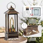 12" Christmas Snow Globe Lantern with Nativity - Water Swirling Glitter LED Light Lantern with Music - Vintage Xmas Gifts - USB Plug or Battery Operated Home Decor (Nativity)