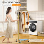 MISSLO Small Clothes Racks for Hanging Clothes Clothing Rack with Wheels 60" Garment Rack with Shelves Portable Rolling Wardrobe Rack for Small Space (Gold)