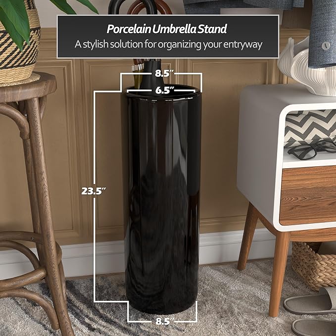 Red Lantern 24" Solid Black Porcelain Umbrella Stand