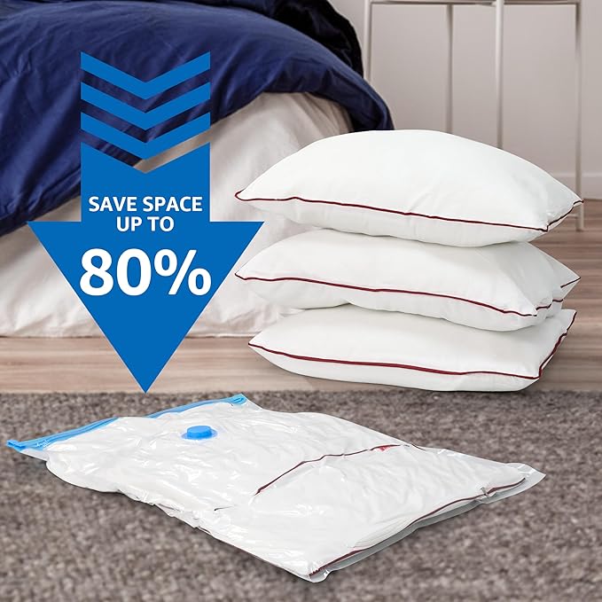 12 Jumbo Compression Storage Bags, Vacuum Storage Bags, Space Saver Bags for Comforters, Blankets, Bedding, Pillows and Clothes Storage, Hand Pump Included