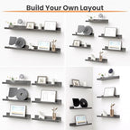 upsimples Floating Shelves for Wall, Wall Shelves for Decor Storage Set of 6, Wall Mounted Wood Shelf for Bedroom, Living Room, Bathroom, Kitchen, Picture Ledge Shelf, Grey