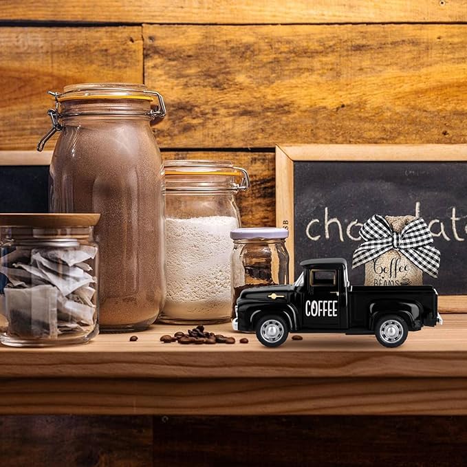 Hooqict Coffee Decor for Coffee Bar Metal Truck with Coffee Beans Burlap Sack for Farmhouse Kitchen Decor Coffee Station Home Coffee Bar Accessories Vintage Pickup Coffee Shop Decor