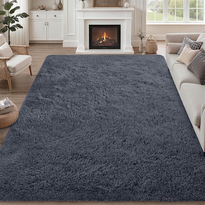 Fluffy Area Rugs 9x12 Living Room Bedroom: Ultra Soft Shag Rug Upgrade Non-Slip Non-Shedding Large Fuzzy Plush Carpet Indoor Floor Carpets for Kids Room Playroom Nursery Dorms Home Decor Grey