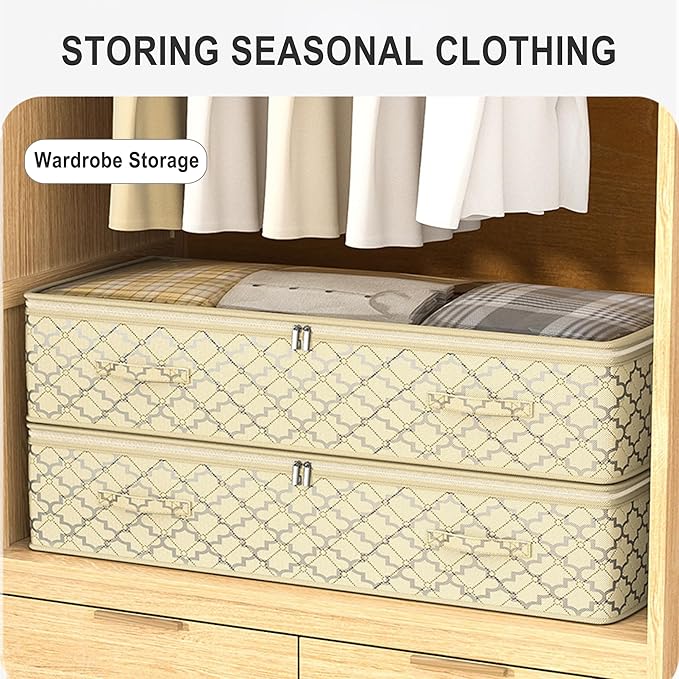 Foldable Under Bed Storage–Under Bed Storage Containers Non-Woven Fabric with Dual Zipper, Closet Organizers for Clothing, Bedding–Space-Saving Storage For Bedroom (7 in)