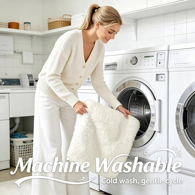 OLANLY 4x11 Area Rugs for Living Room Bedroom, Machine Washable Soft Fluffy Shaggy Bedside Rug, Indoor Floor Carpet for Kids Girls and Boys, Dorms, Nursery Rooms, Home Decor Aesthetic, Ivory
