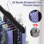 TOPIA HANGER Tie Rack Hanger for Closet 2 Packs, Wooden Tie Organizer for Men with 24 Folding Hooks, Space Saving Necktie Holder for Storage and Display Bra, Tank Top, Camisole (Black) - CT14B-2