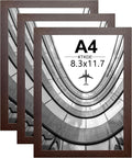 KTKDE A4 Picture Frame Set of 3,Walnut Wooden Photo Frame for Certificate Poster and Photo, Horizontal or Vertical Formats 8.3x11.7 Frame with Shatter Resistant Plexiglass Home Decor best gift