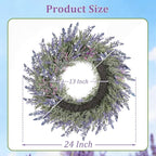 Large Summer Wreaths for Front Door Lavender Wreath for Front Door Spring Easter Artificial Farmhouse Wreaths for Wall Window Party Wedding Porch Room Home Decor(24 Inch)