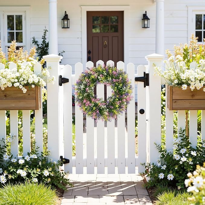 SHACOS Spring Wreath 17" Artificial Front Door Wreaths Pink Purple Yellow White Colorful Wreath for Home Wall Window Farmhouse Decoration 100% Plastic Indoor Outdoor