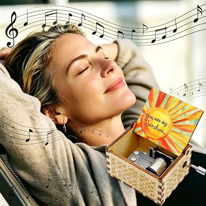 Dream Loom You are My Sunshine Music Box, Laser Engraved Vintage Wooden Hand Crank Musical Box Gifts for Birthday/Christmas/Anniversary/Wedding/Valentine/Mother’s Day