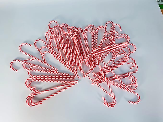 50 Pcs Christmas Candy Canes 5.9 inch Plastic Christmas Tree Hanging Ornaments Twisted Red White Crutch Candy Canes for Xmas Home Indoor Outdoor Party Decoration (red White)
