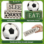 Yuntau 4 Pcs Soccer Wooden Tabletop Decor Soccer Tiered Tray Decor Rustic Wood Block Sign Gift Centerpiece Farmhouse Table Sign for Home Boys Room Office Shelf Birthday Party