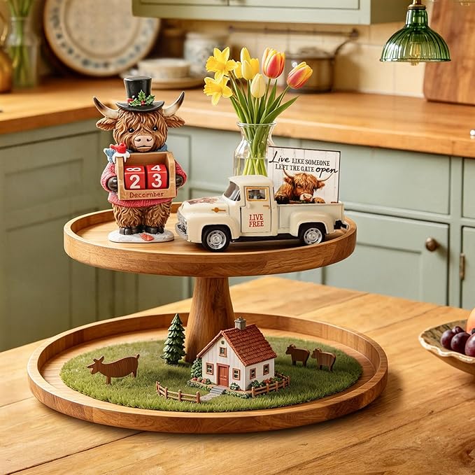 Huray Rayho Highland Cow Metal Truck Decor - with Live Like Someone Left The Gate Open Wooden Sign, Highland Cow Gifts Stuff for Women Farmhouse Western Office Decor for Home,Shelf,Tiered Tray,Table