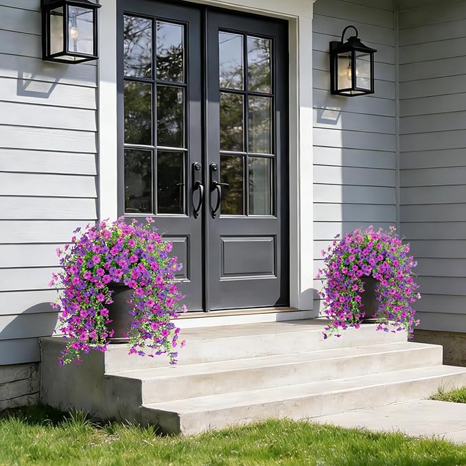 Fake Artificial Hanging Flowers for Outdoor Spring Decor 2PCS Faux Silk Flowers Plants for Outdoor Outside Planter UV Resistant Daisy for Porch Front Door Patio Balcony Yard Decor